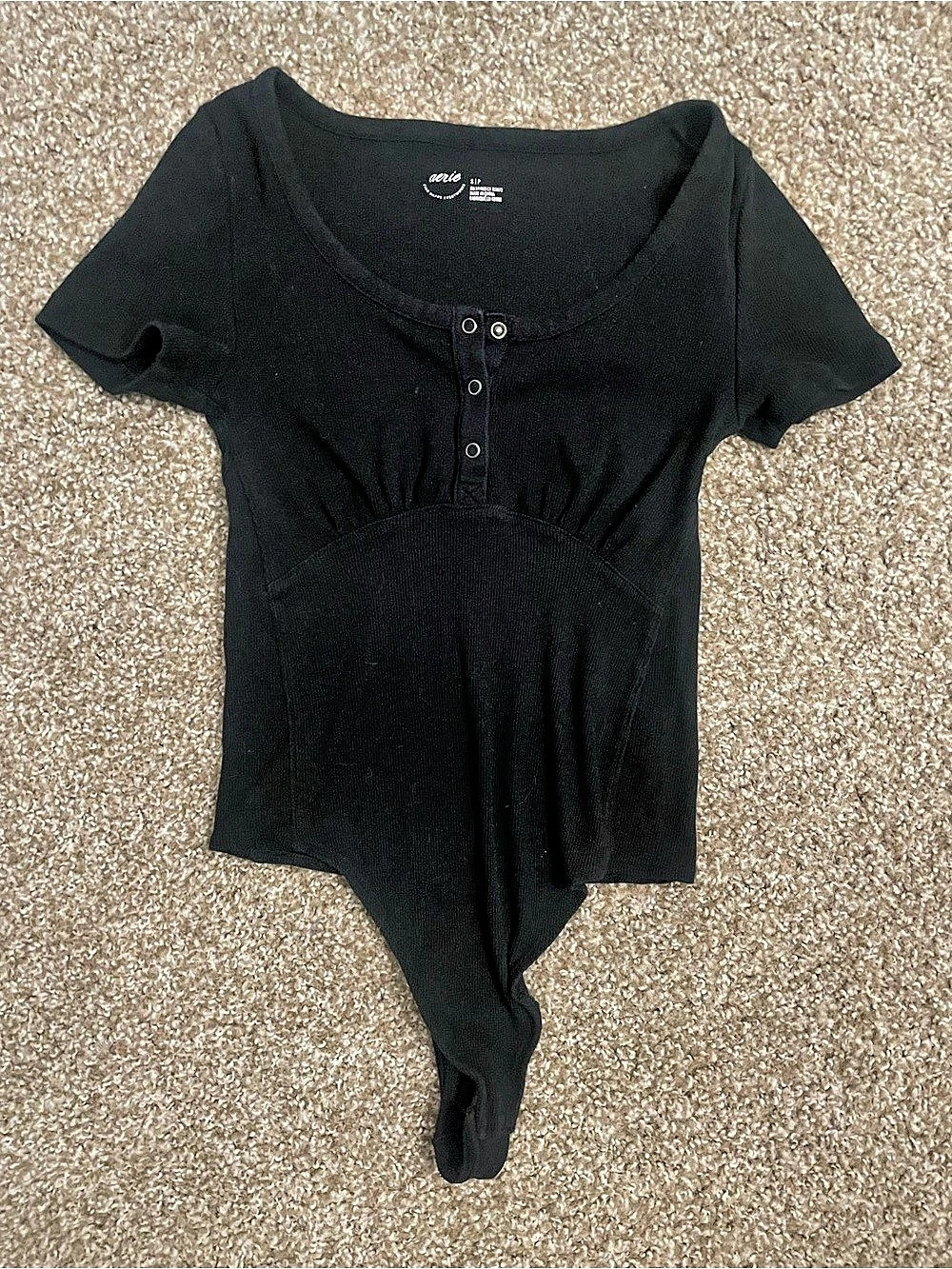 Aerie Black Short Sleeve Bodysuit